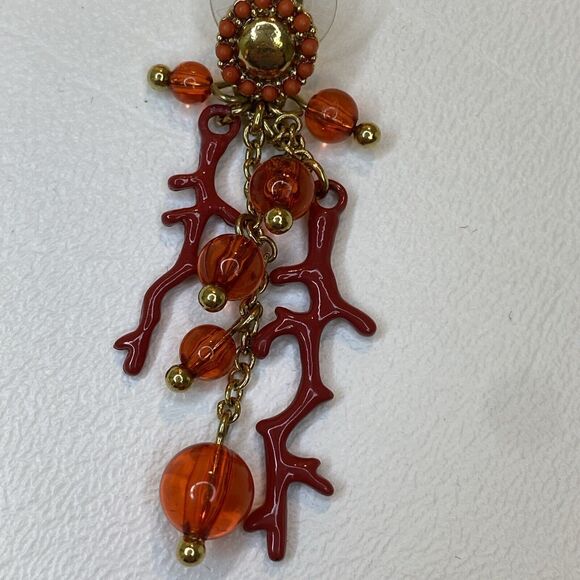 Joan Rivers Enamel Faux Coral Branch Beaded Dangle Post Earrings Red - Picture 3 of 7